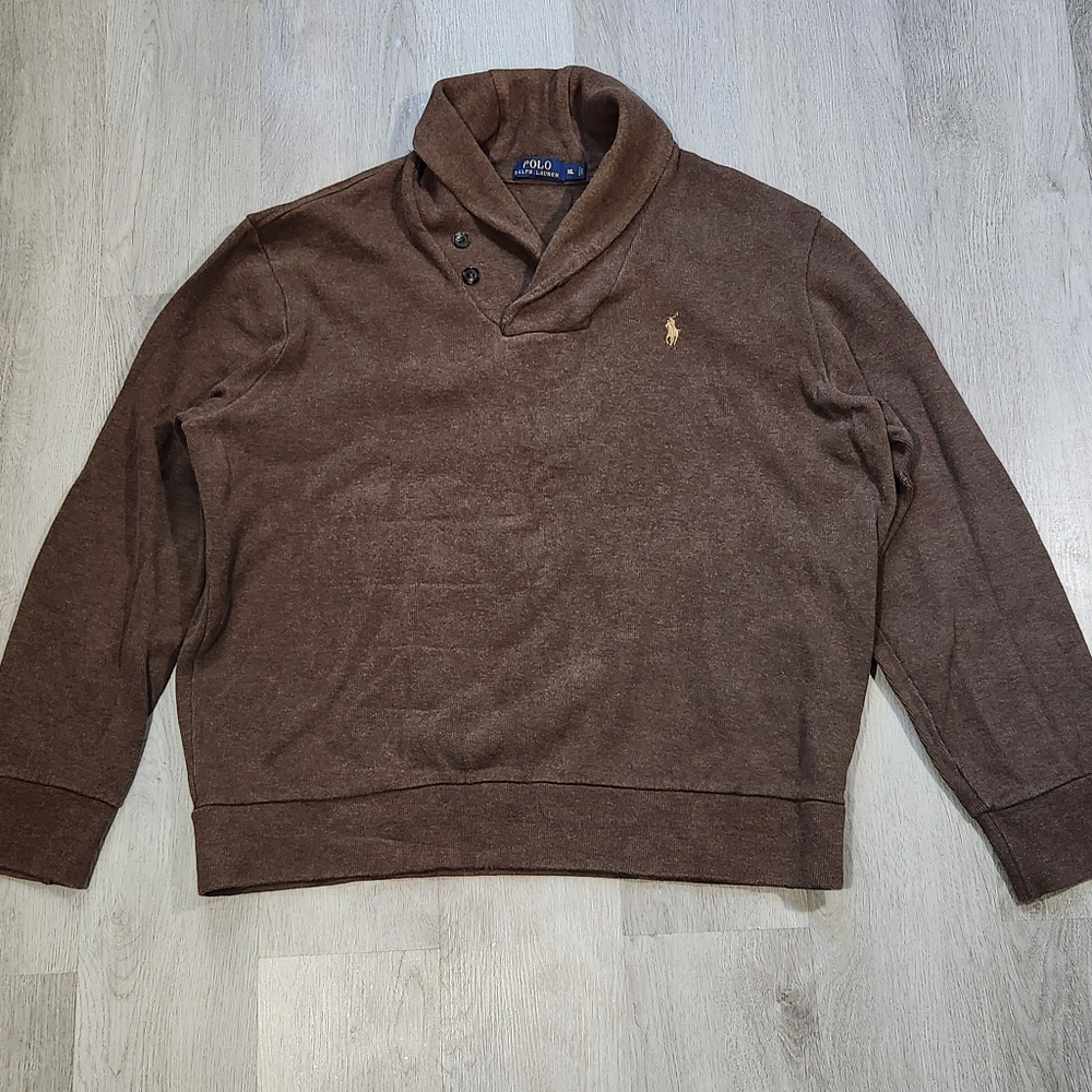 Polo Ralph Lauren Pullover Cowl Neck Sweatshirt Men’s XL Brown Suede Elbow Patch